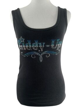 Christine Alexander vintage Ribbed Tank Top Giddy Up rhinestone cowboy western
